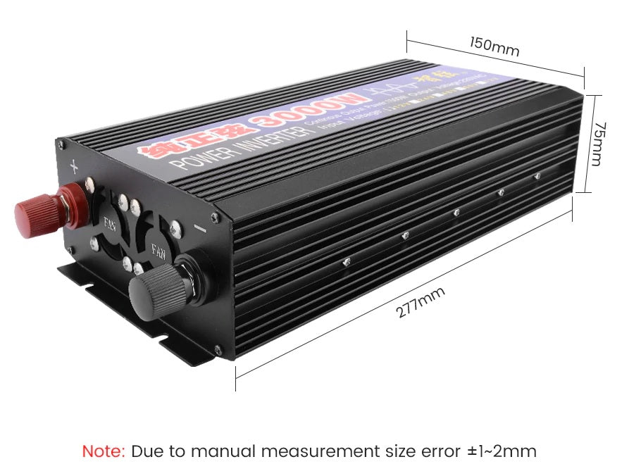 Pure Sine Wave Inverter 3000W 12V connected to a 12V lead-acid battery