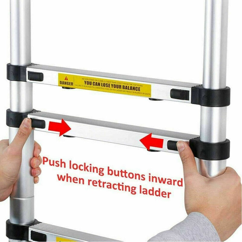 Locking mechanism detail on telescopic ladder 32m aluminium
