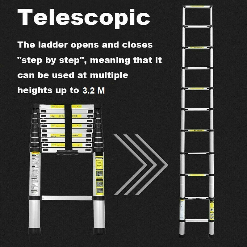 Telescopic ladder 32m aluminium showing step spacing of 30cm