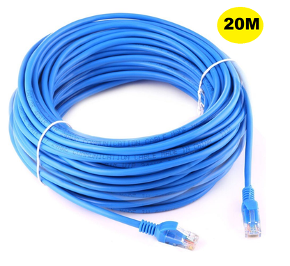 Side angle of 20 metre Ethernet cable showing cable thickness
