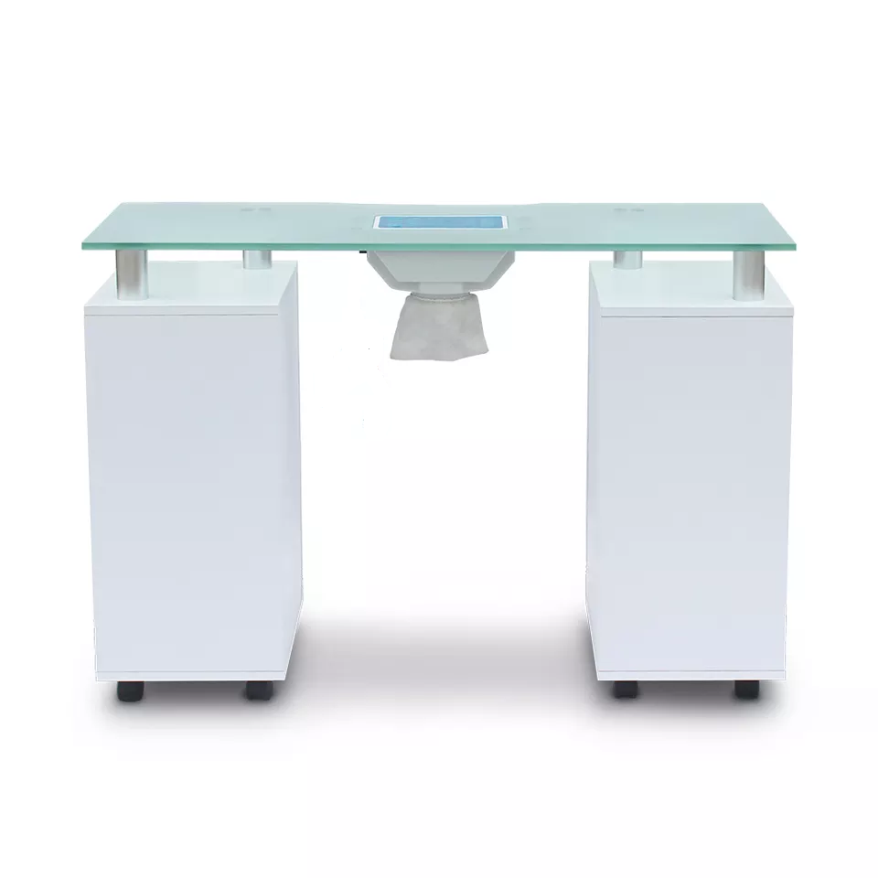 Manicure table with fan displaying spacious work surface and fan vent