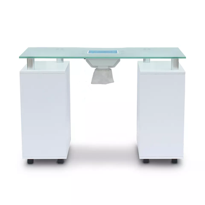 Manicure table with fan displaying spacious work surface and fan vent