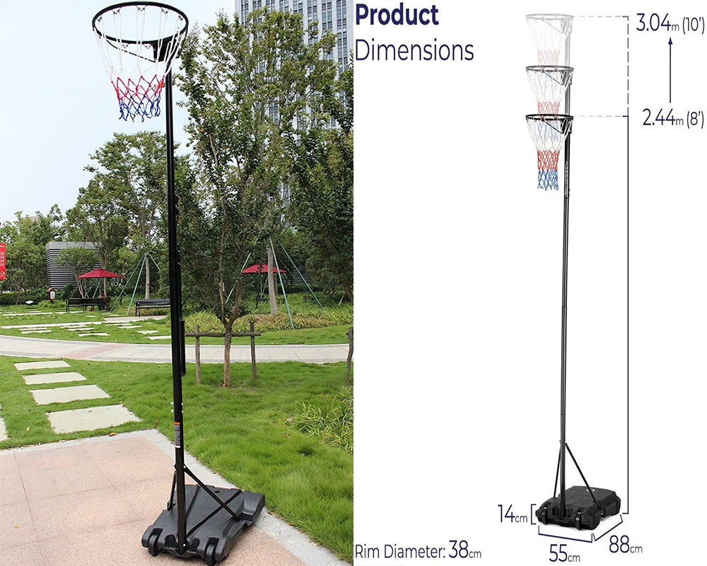 Netball hoop and stand set in outdoor courtyard setting
