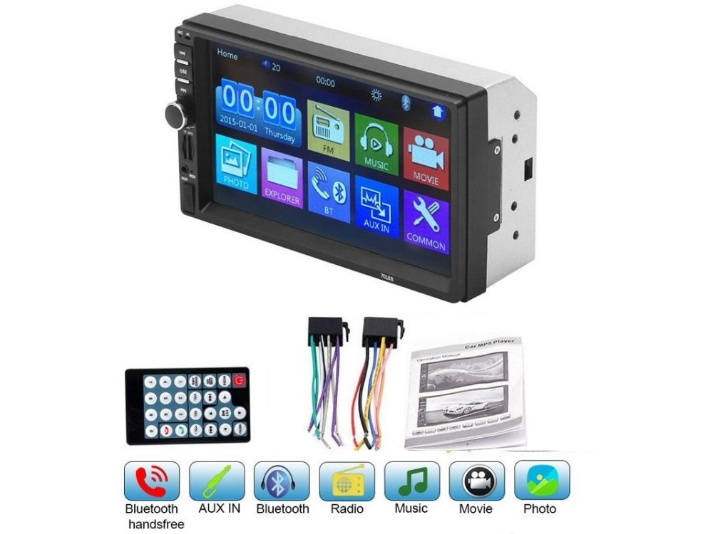 Car stereo Bluetooth MP5 player installed in vehicle dashboard