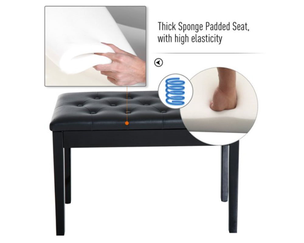 Piano stool sized for two people in black colour