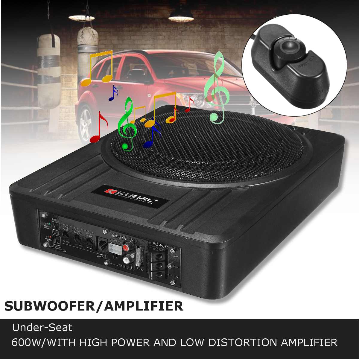 Rear view showing power and audio cable connections