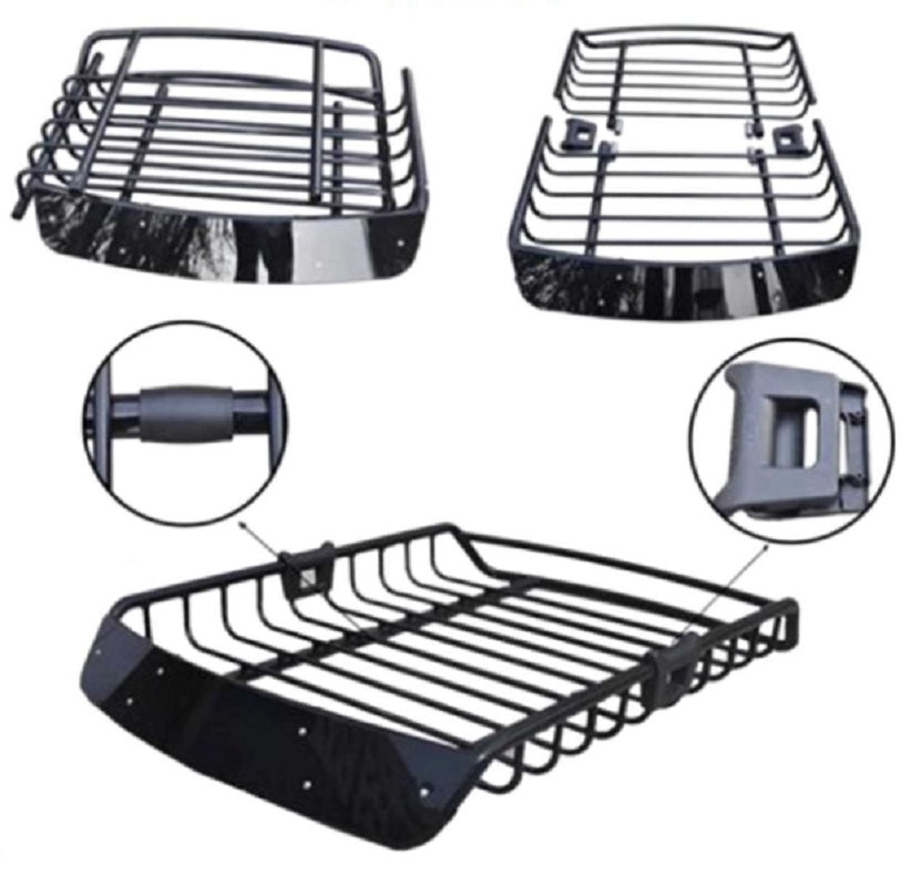 Close-up of black powder coating on roof rack basket steel