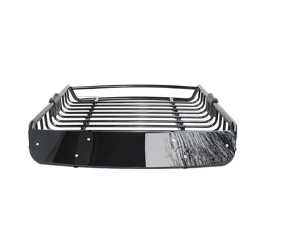 Side profile of roof rack basket with rubber caps on U-bolts