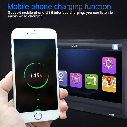 USB charging port on car stereo Bluetooth MP5 player close up