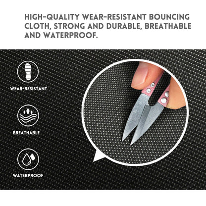 User jumping on trampoline mini foldable rebounder indoors