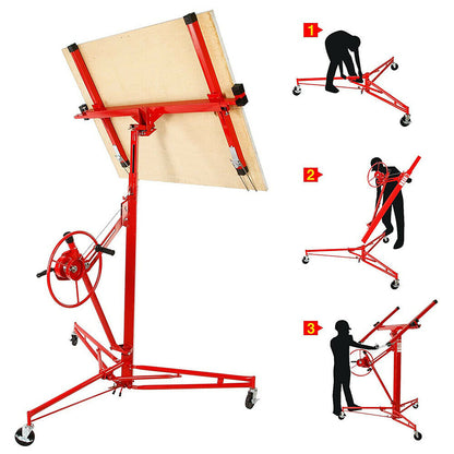 Adjustable tilt angle on drywall panel lifter in red