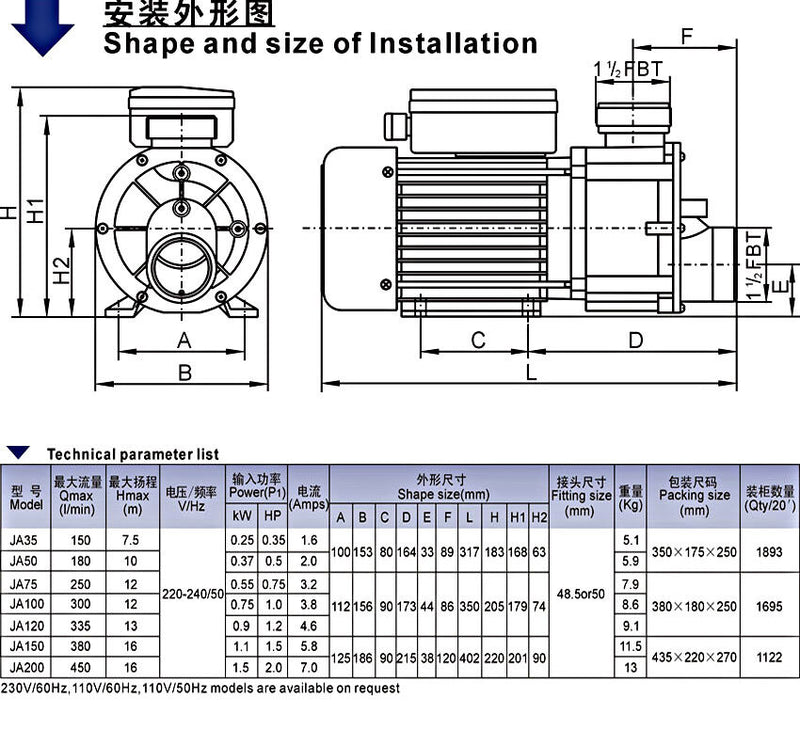 SPA Pool Pump 750W 1HP