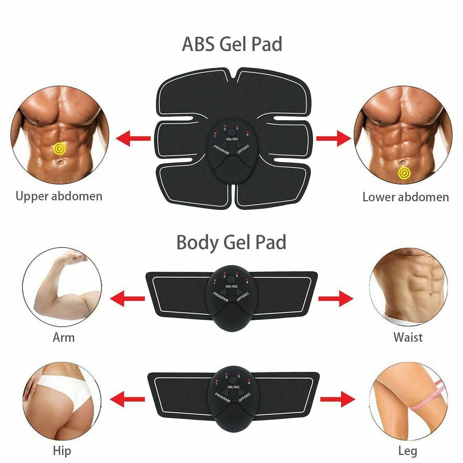 EMS muscle trainer showing six workout modes