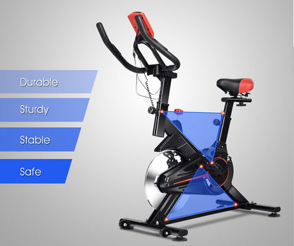 Exercise bike LCD screen displaying workout data