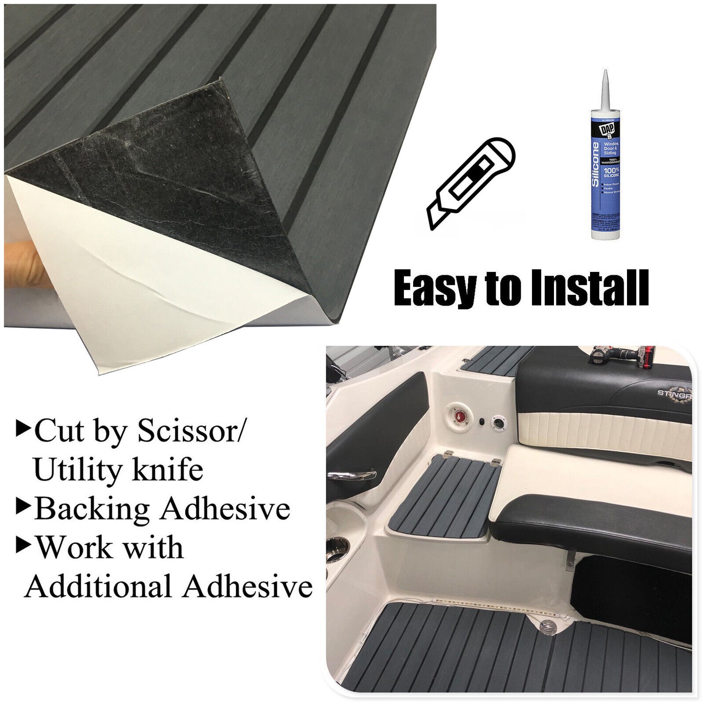Boat flooring mat installed on swim platform showing non slip surface