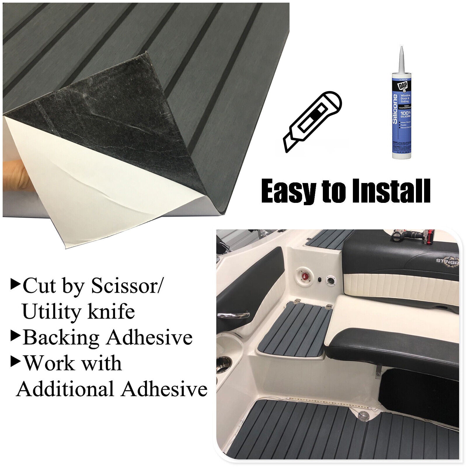 Boat flooring mat installed on swim platform showing non slip surface