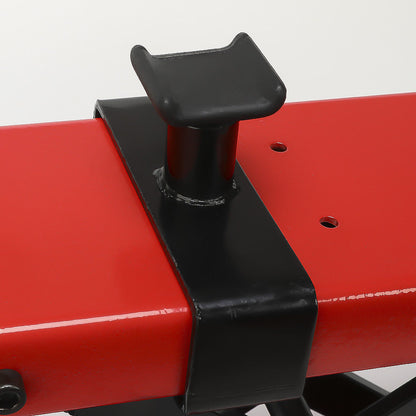 Motorcycle scissor lift stand lifting front wheel of a bike