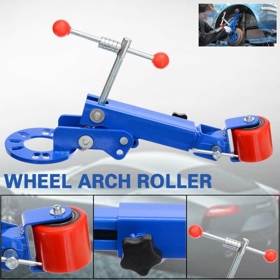 Side view of fender roller tool with telescoping arm extended