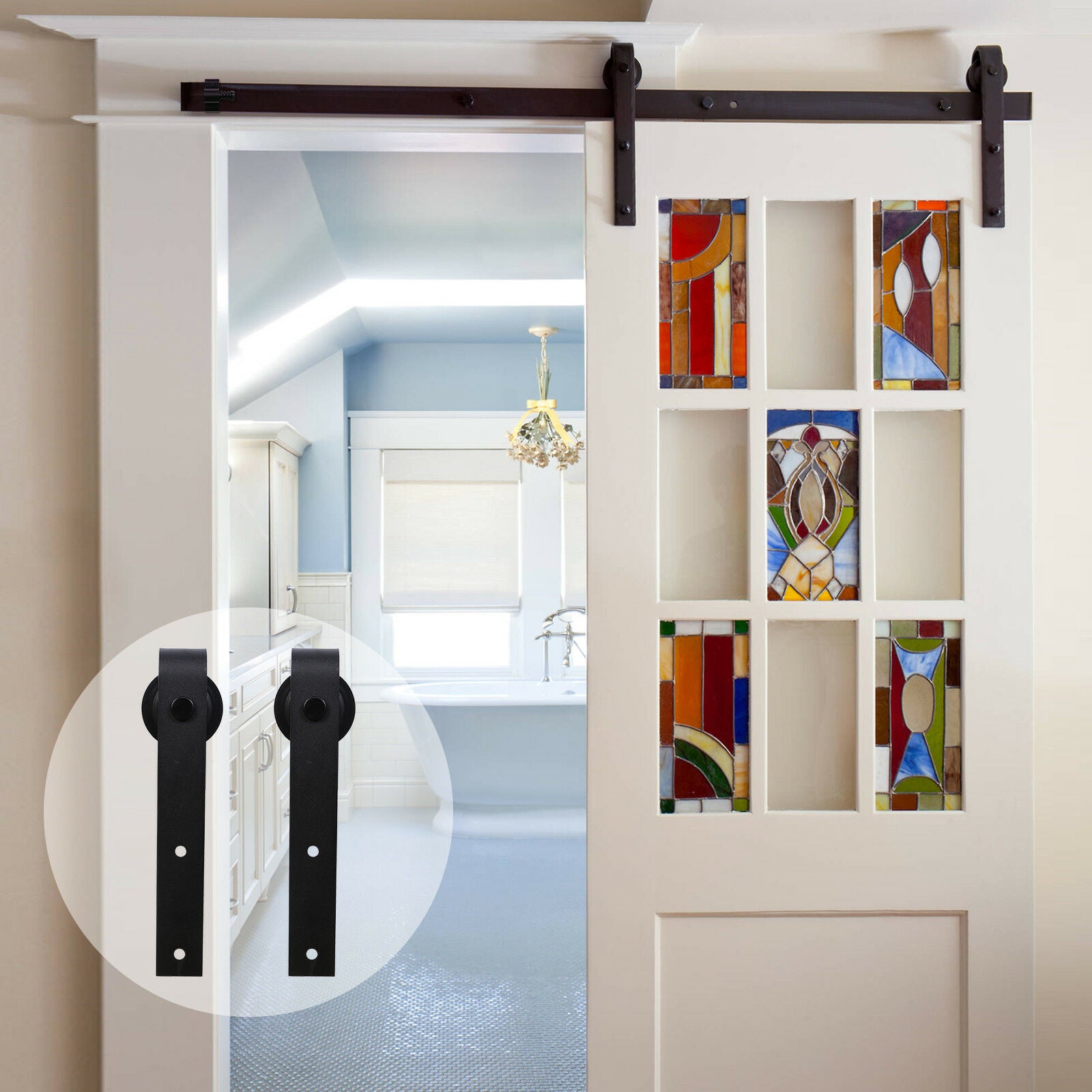 Barn door hardware 15M showing anti-jump pad detail