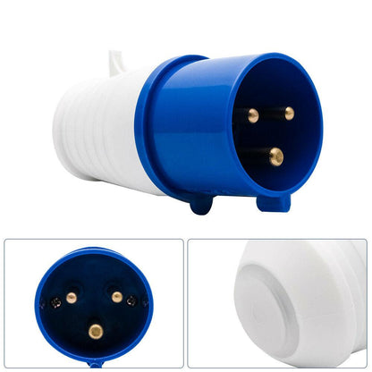 Weatherproof caravan lead connector plug male 16A with durable plastic body
