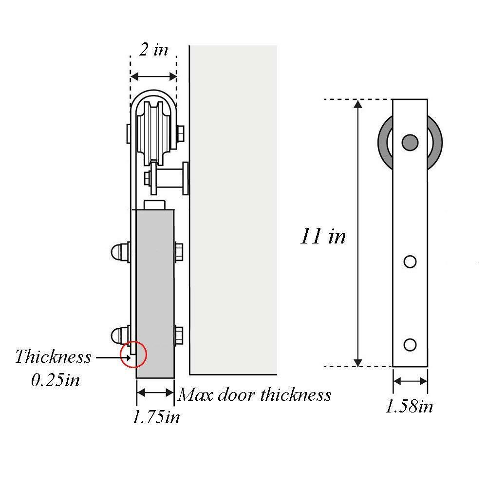 Barn door hardware installed on wooden door with 40mm thickness