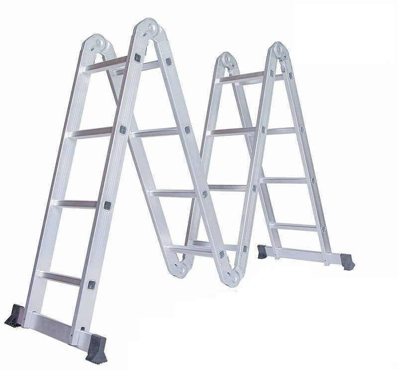 Side view of aluminium extension ladder with safety locking hinges