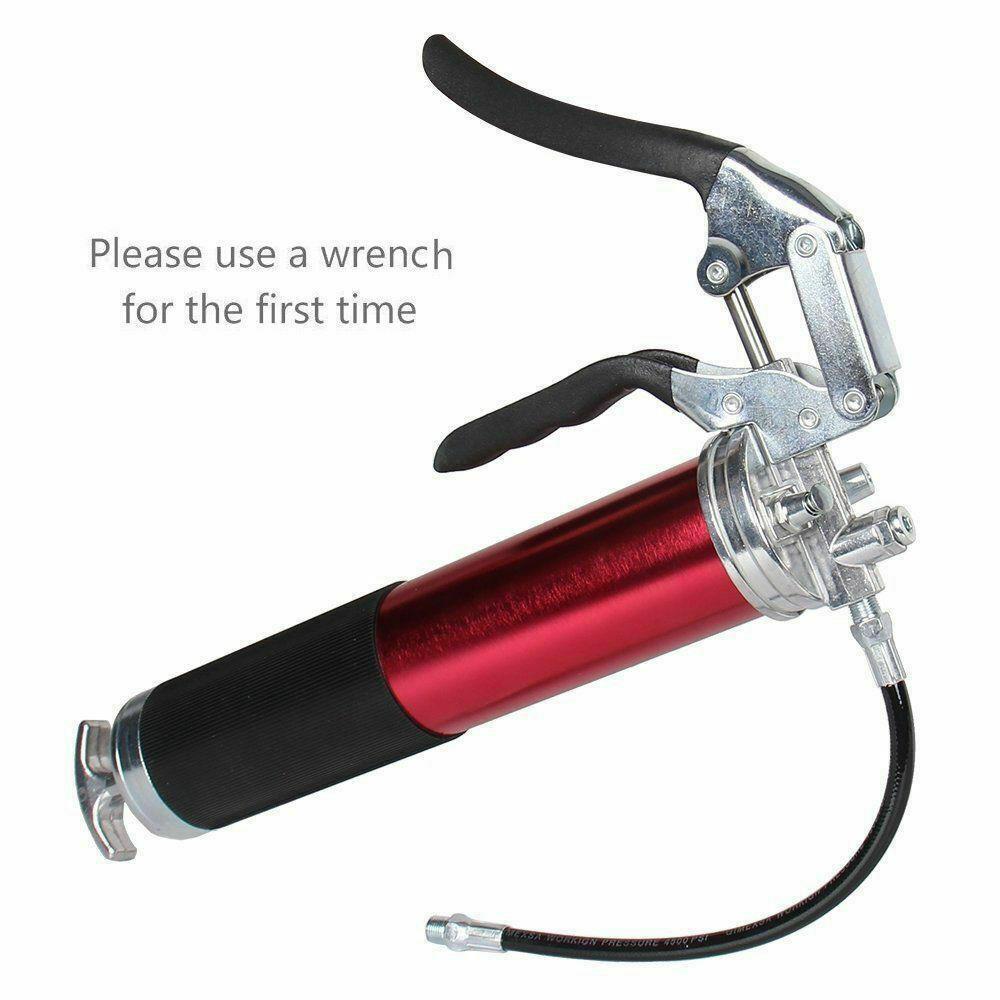 Top view of grease dispenser showing pressure gauge area