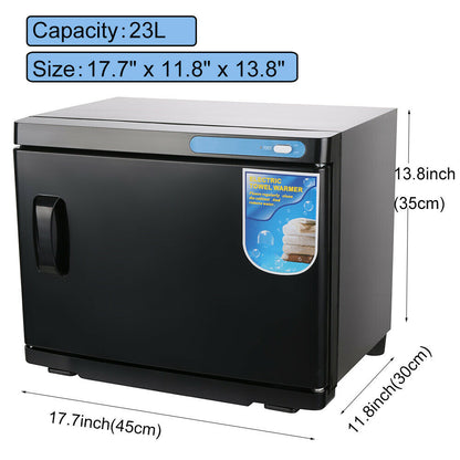 Compact size of towel warmer sterilizer on salon bench
