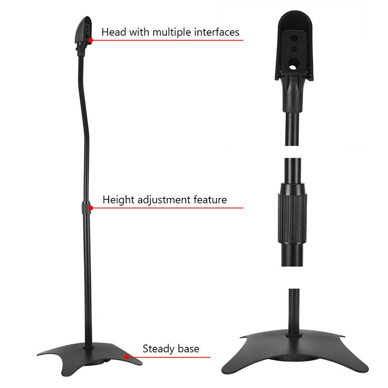 Pair of black speaker stands for home theatre use