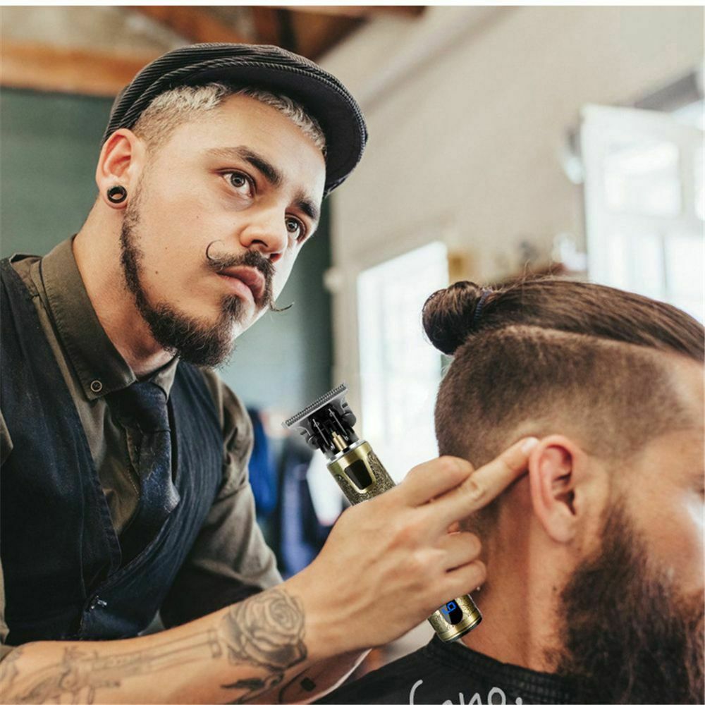 Top angle of electric hair trimmer with battery display