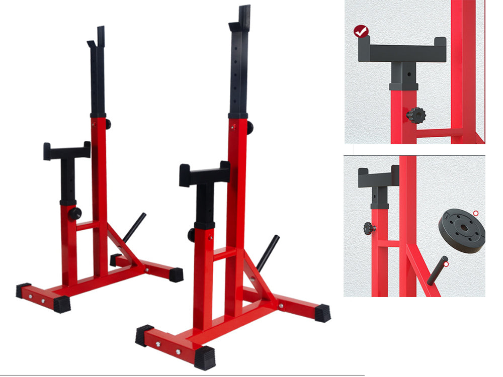 Close up of steel frame on squat rack weight stand