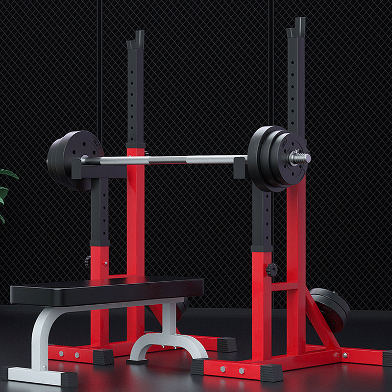 Top view of squat rack showing adjustable height settings