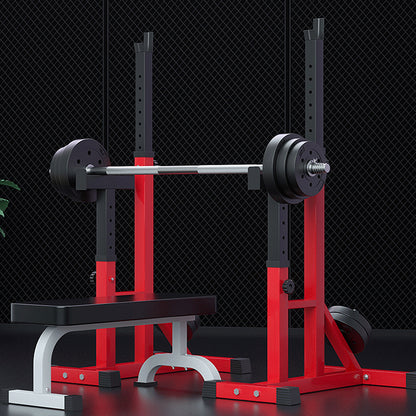 Top view of squat rack showing adjustable height settings