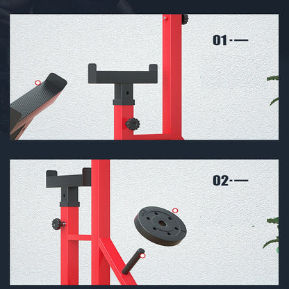 Top view of squat rack showing adjustable height settings