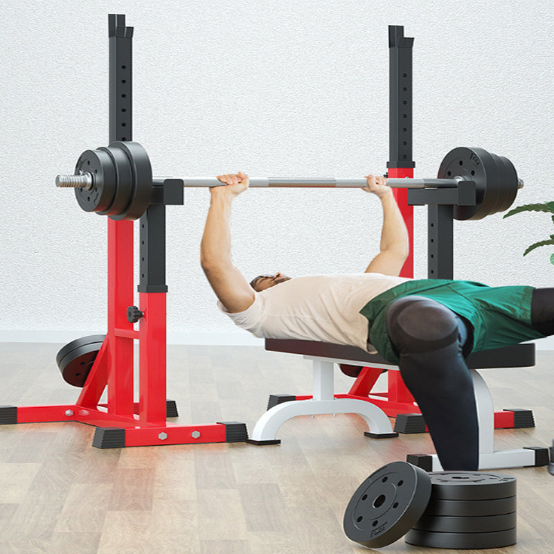 Top view of squat rack showing adjustable height settings
