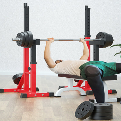 Top view of squat rack showing adjustable height settings