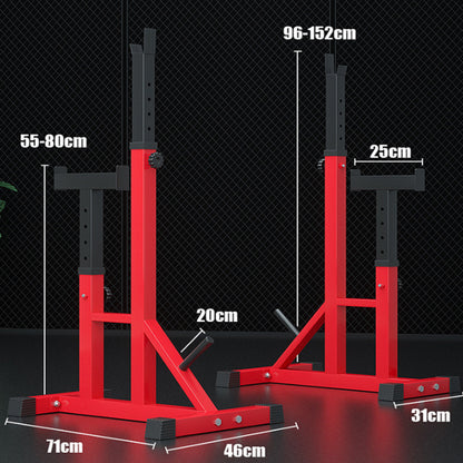 Squat rack showing adjustable width for different exercises