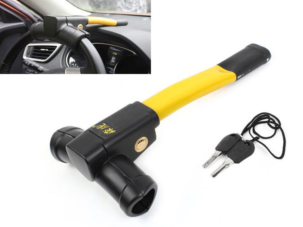 Car steering wheel lock highlighting easy installation feature