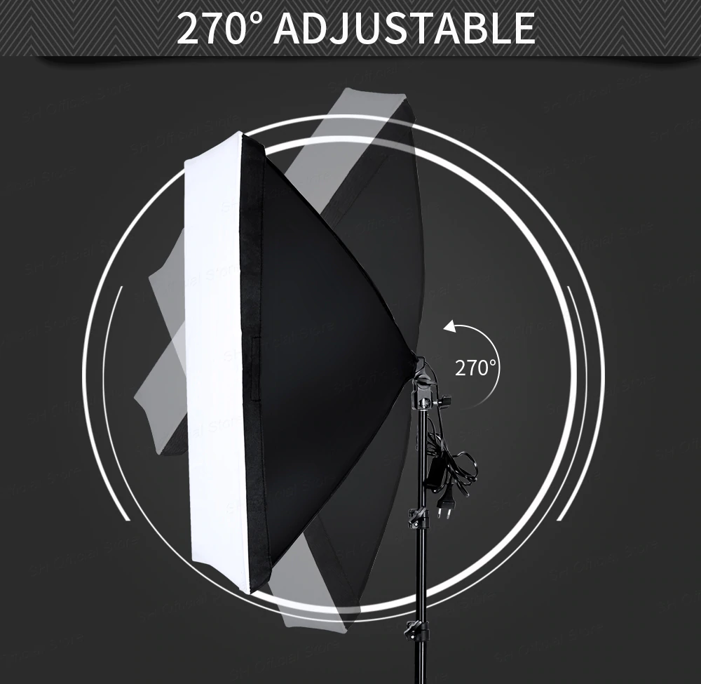 Top angle of photography studio lighting kit soft box with cable