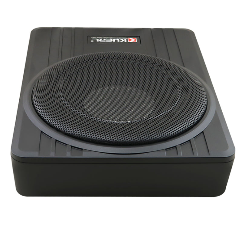 Under seat car subwoofer in car boot for size comparison