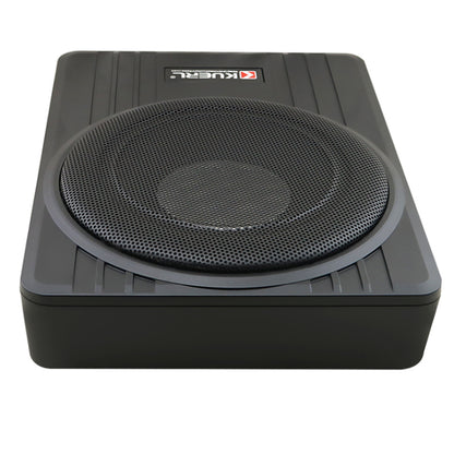 Under seat car subwoofer in car boot for size comparison