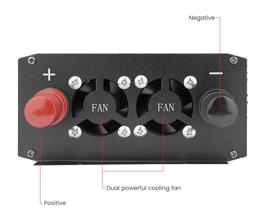 Pure Sine Wave Power Inverter 2000W connected to a car battery