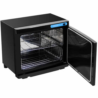 Black towel warmer sterilizer with closed door and handle
