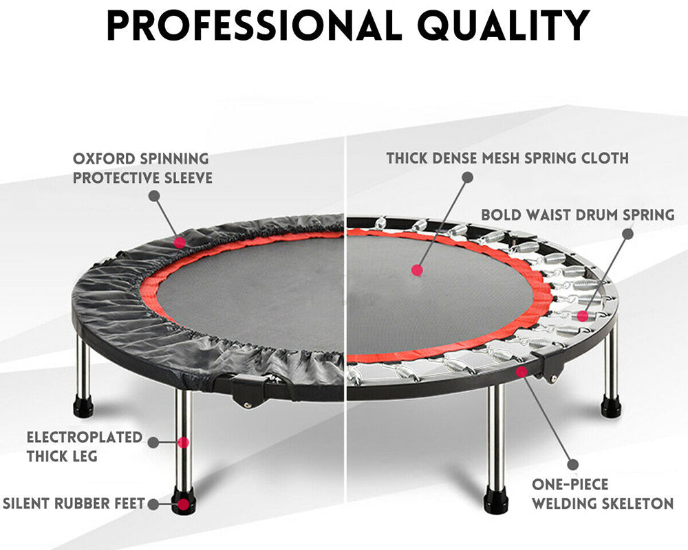User jumping on trampoline mini foldable rebounder indoors