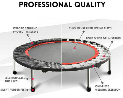User jumping on trampoline mini foldable rebounder indoors