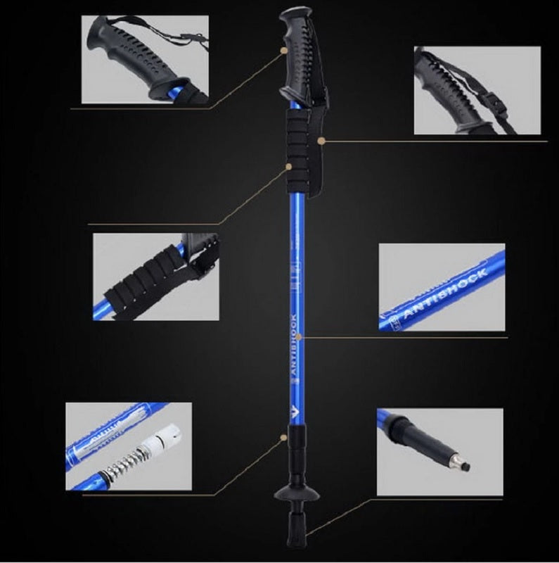 Detail of quick lock system on trekking poles for fast adjustment