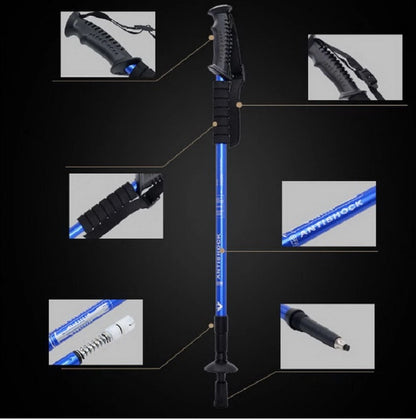 Detail of quick lock system on trekking poles for fast adjustment