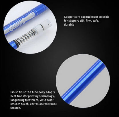 Blue trekking poles with rubber tips for trail walking