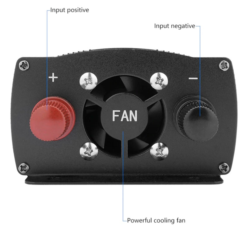 Pure sine wave inverter 12V showing input and output voltage labels