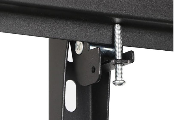 Tilt adjustment mechanism on TV stand TV bracket close up